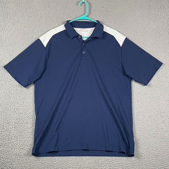 Men's Large NIKE GOLF Navy Blue White Dri-FIT Colorblock Polo Golf Tennis Shirt - Picture 1 of 7